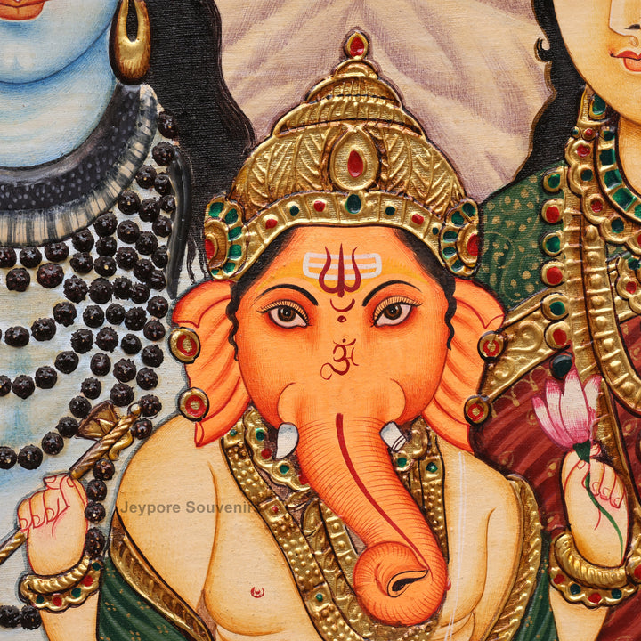Handmade Shiv Parivar Tanjore Painting with Real Gold Leaf Work