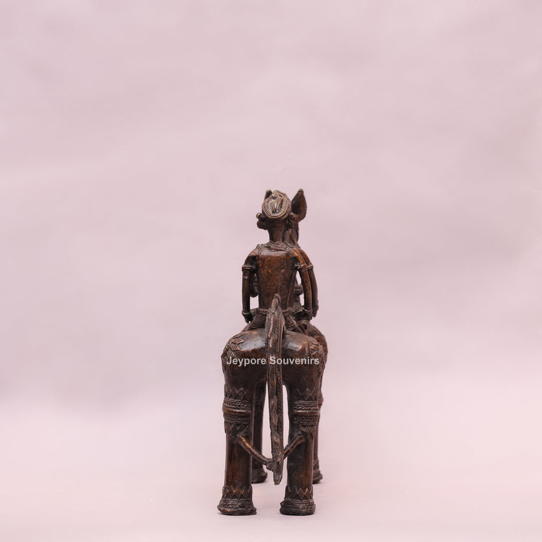 Handcrafted Dhokra Brass Horse with Two Riders