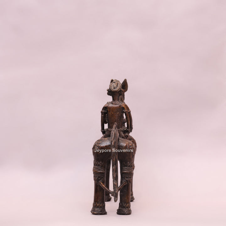 Handcrafted Dhokra Brass Horse with Two Riders