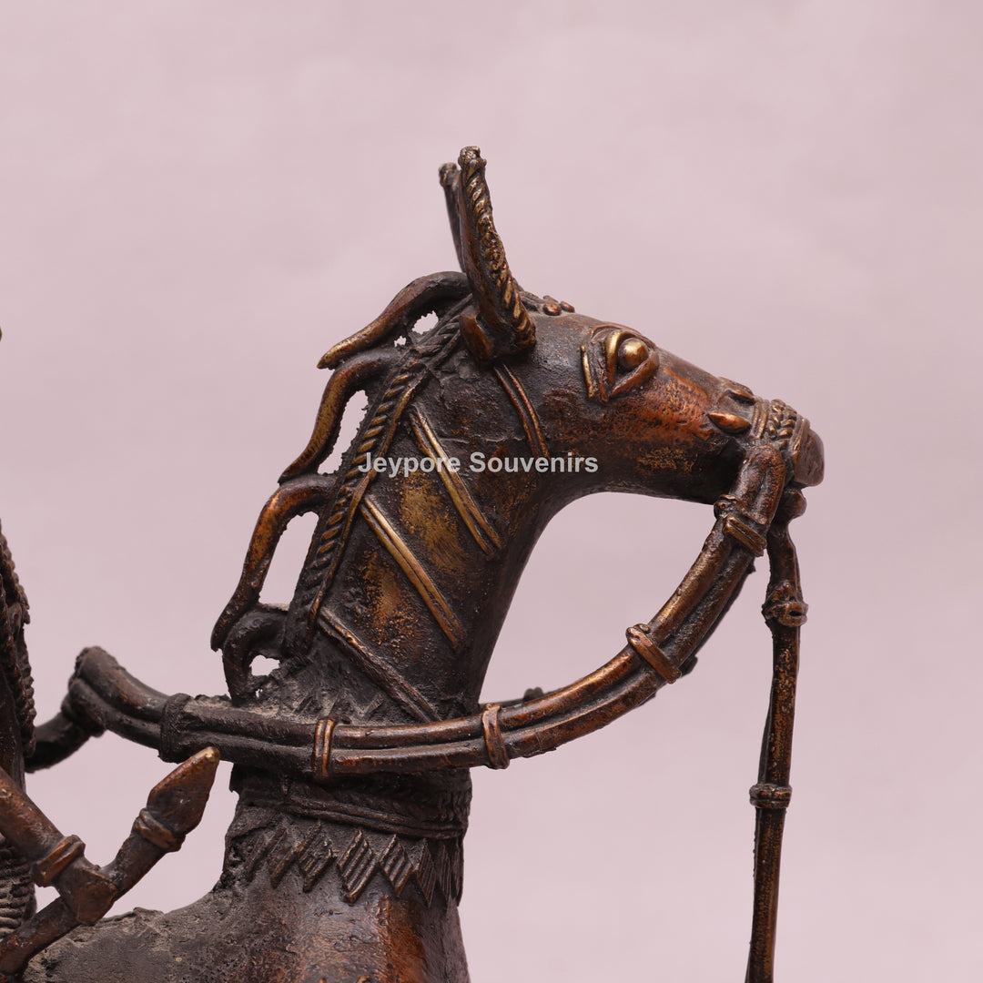 Handcrafted Dhokra Brass Horse with Two Riders