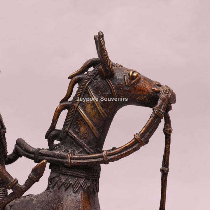 Handcrafted Dhokra Brass Horse with Two Riders