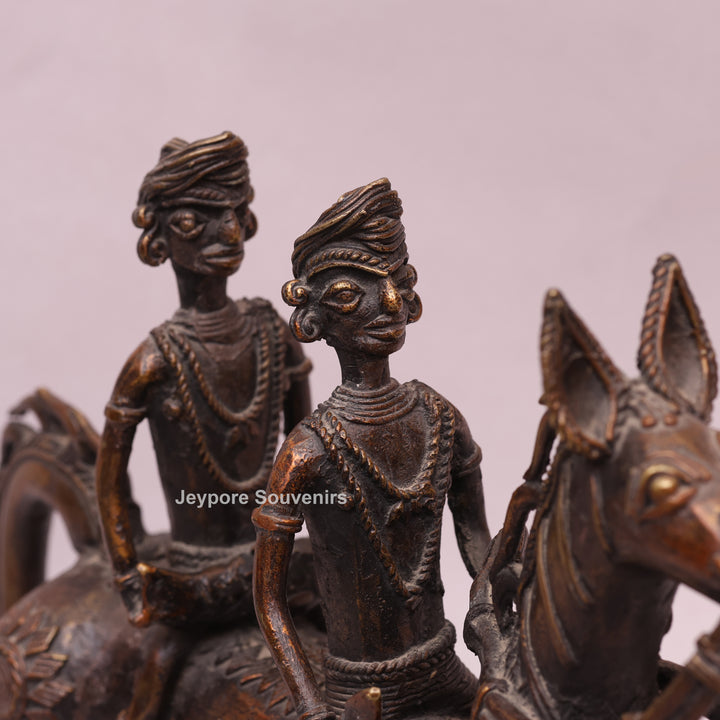 Handcrafted Dhokra Brass Horse with Two Riders