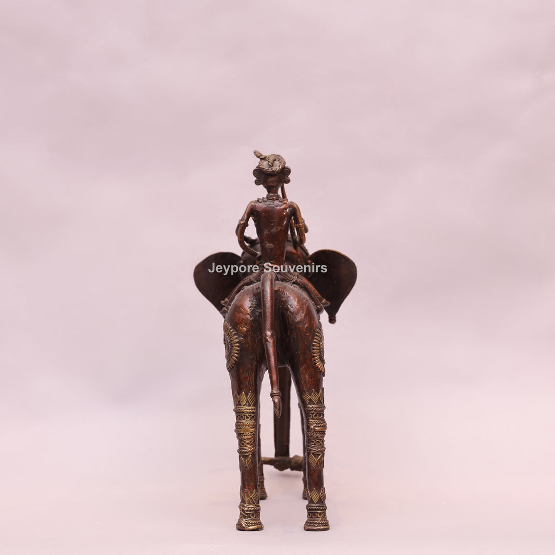 Handcrafted Dhokra Brass Elephant with Two Tribal Riders