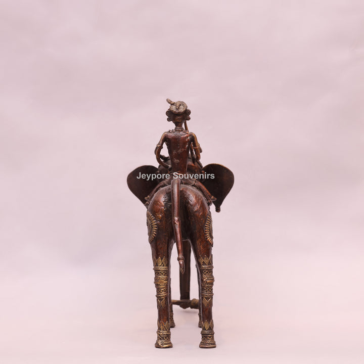 Handcrafted Dhokra Brass Elephant with Two Tribal Riders