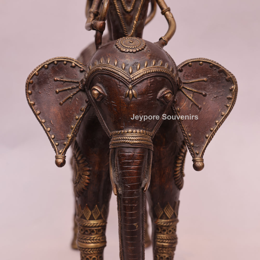 Handcrafted Dhokra Brass Elephant with Two Tribal Riders