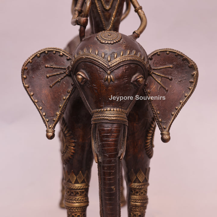 Handcrafted Dhokra Brass Elephant with Two Tribal Riders