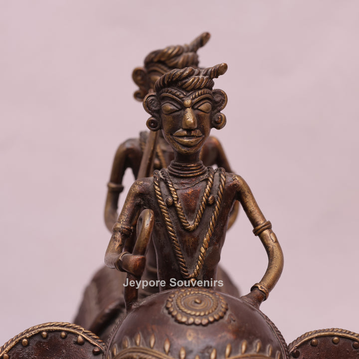 Handcrafted Dhokra Brass Elephant with Two Tribal Riders