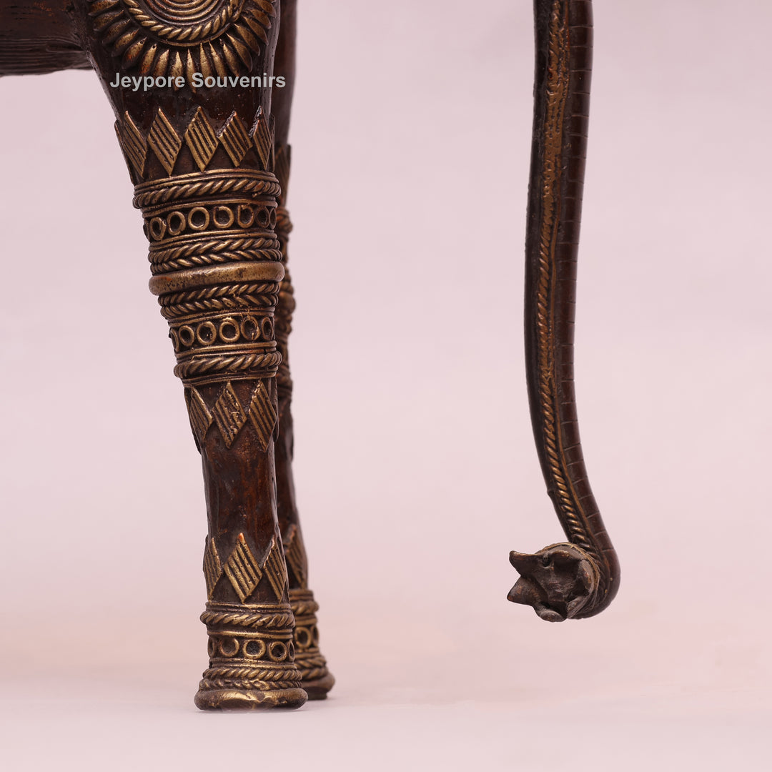 Handcrafted Dhokra Brass Elephant with Two Tribal Riders