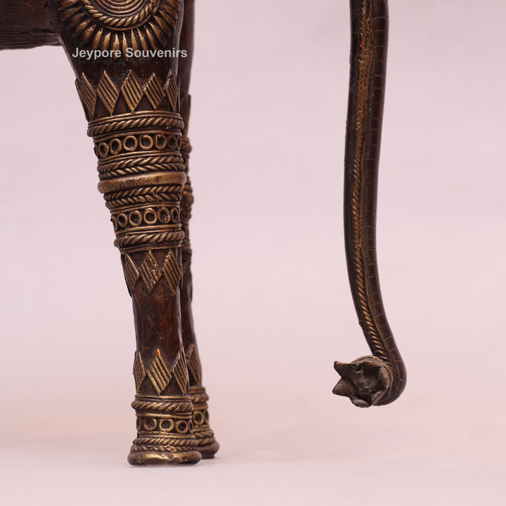 Handcrafted Dhokra Brass Elephant with Two Tribal Riders