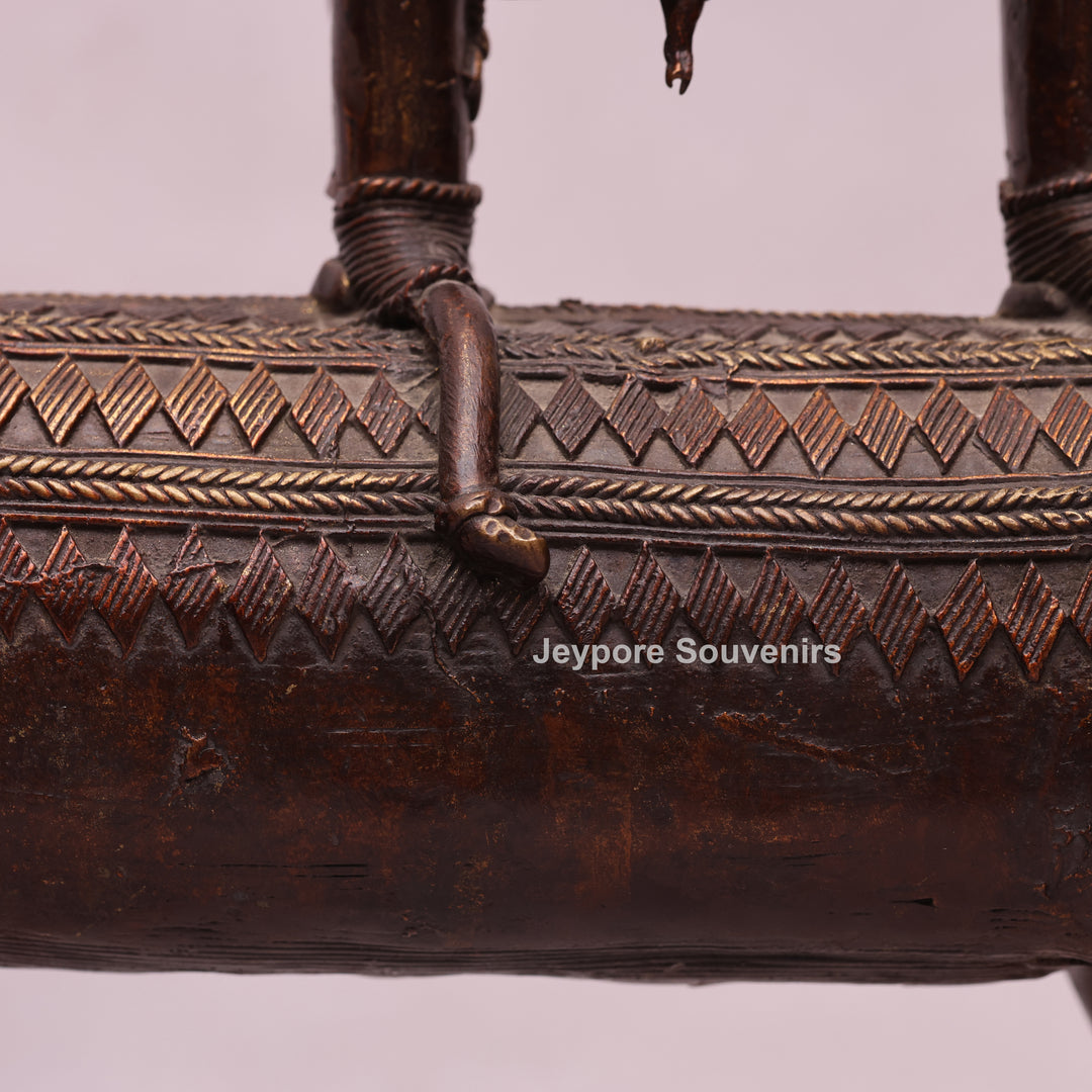 Handcrafted Dhokra Brass Elephant with Two Tribal Riders