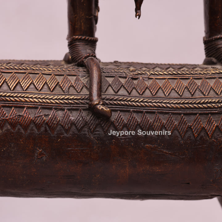 Handcrafted Dhokra Brass Elephant with Two Tribal Riders