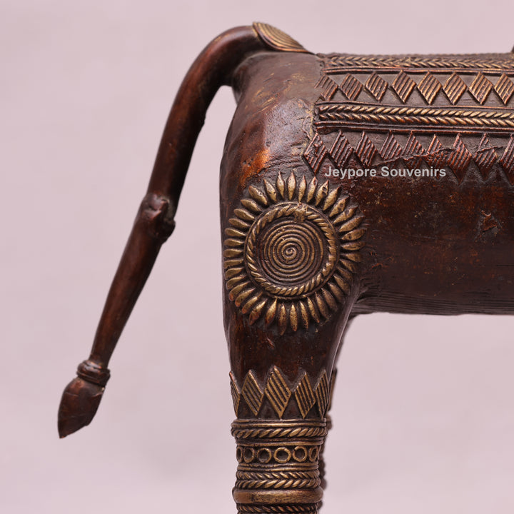 Handcrafted Dhokra Brass Elephant with Two Tribal Riders