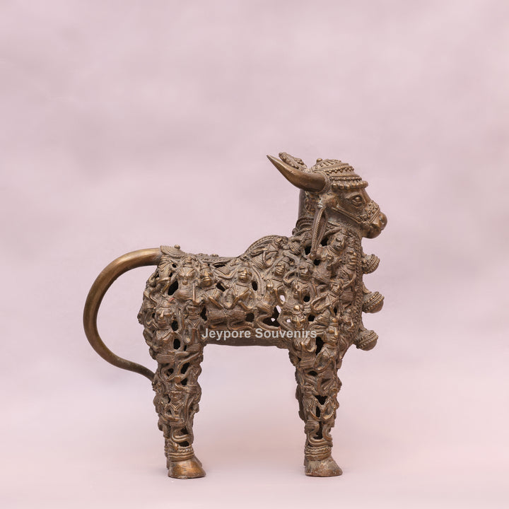 Handcrafted Dhokra Brass Nandi Sculpture with Jali Work