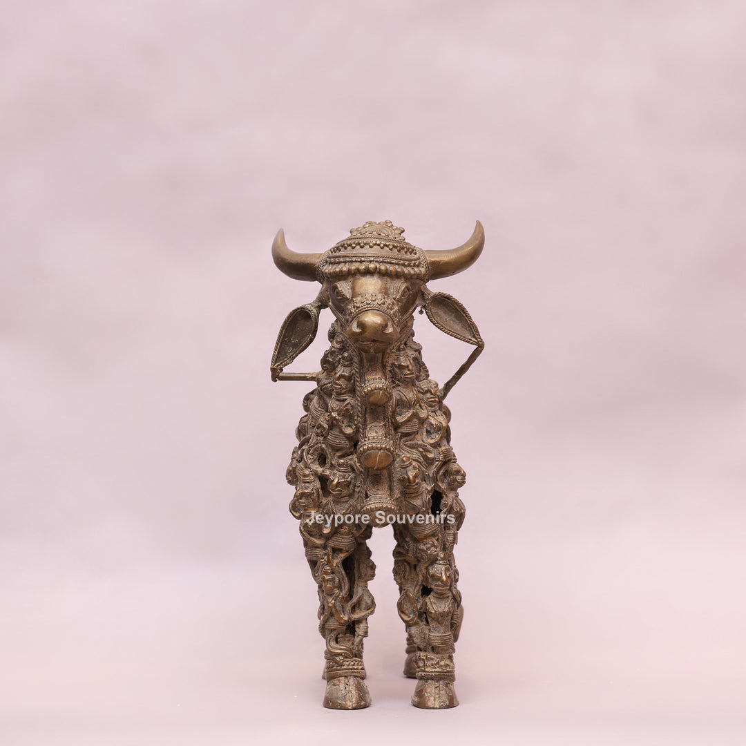 Handcrafted Dhokra Brass Nandi Sculpture with Jali Work