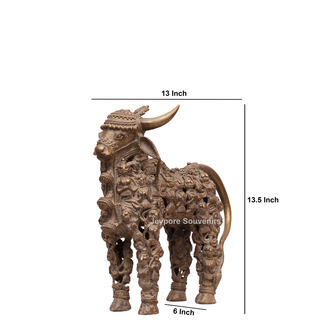 Handcrafted Dhokra Brass Nandi Sculpture with Jali Work