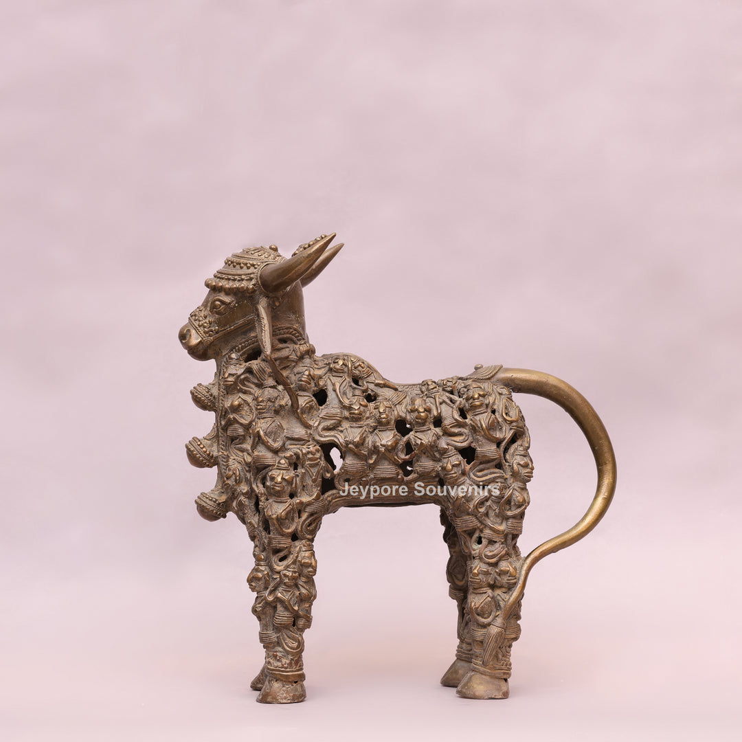 Handcrafted Dhokra Brass Nandi Sculpture with Jali Work