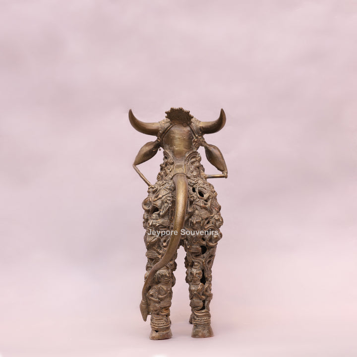 Handcrafted Dhokra Brass Nandi Sculpture with Jali Work
