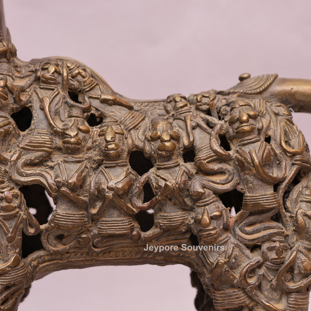 Handcrafted Dhokra Brass Nandi Sculpture with Jali Work