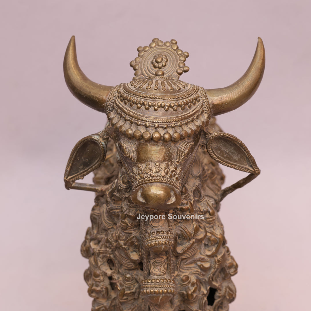 Handcrafted Dhokra Brass Nandi Sculpture with Jali Work