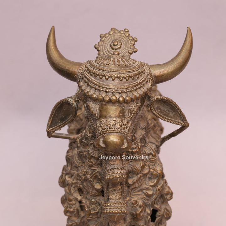 Handcrafted Dhokra Brass Nandi Sculpture with Jali Work