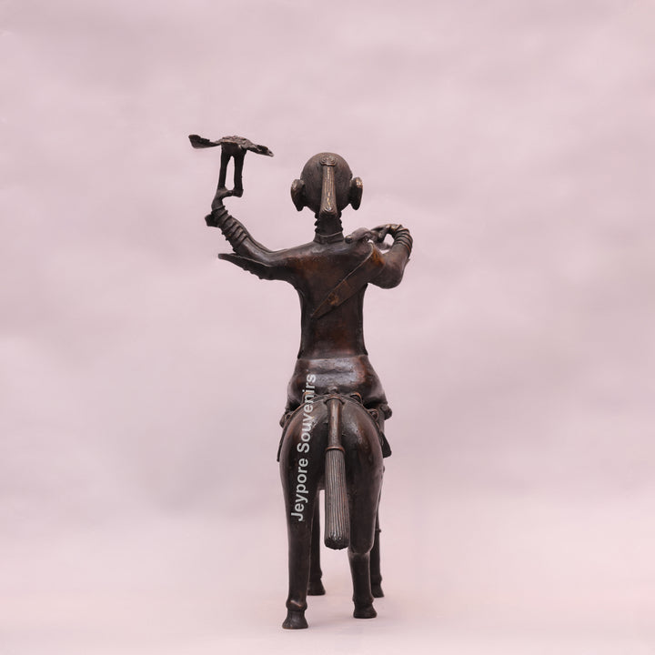 Handcrafted Dhokra Brass Warrior on Horse Sculpture