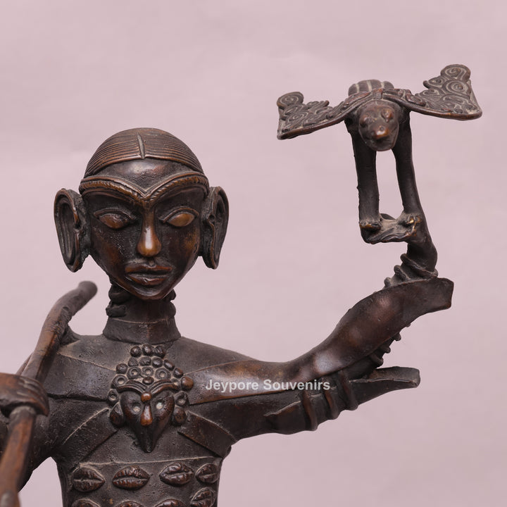 Handcrafted Dhokra Brass Warrior on Horse Sculpture