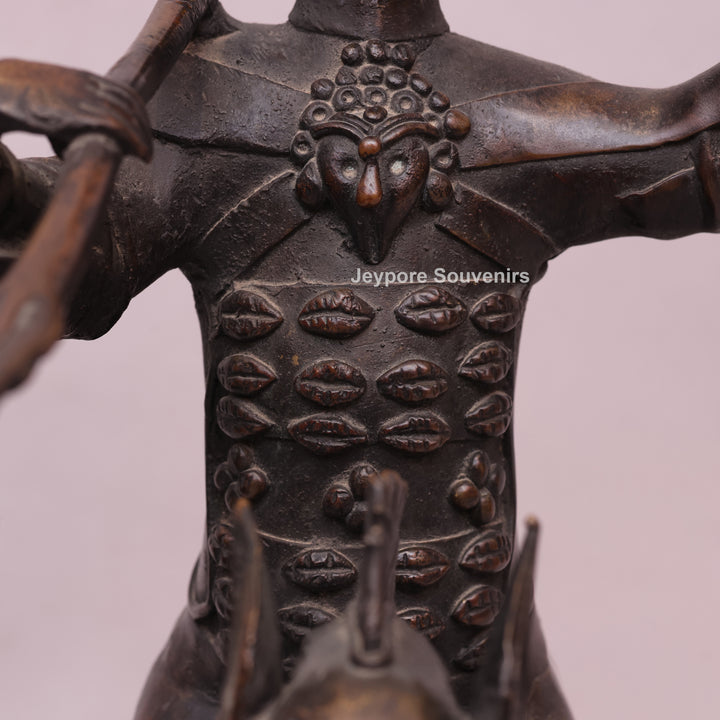 Handcrafted Dhokra Brass Warrior on Horse Sculpture