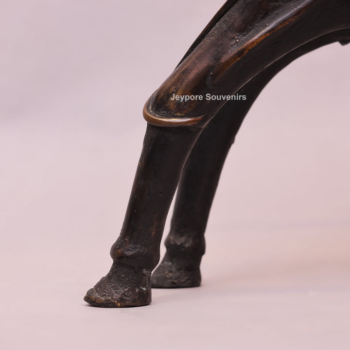 Handcrafted Dhokra Brass Warrior on Horse Sculpture