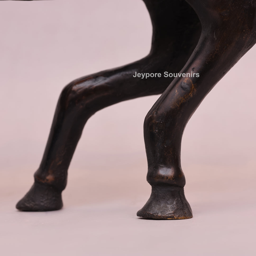 Handcrafted Dhokra Brass Warrior on Horse Sculpture
