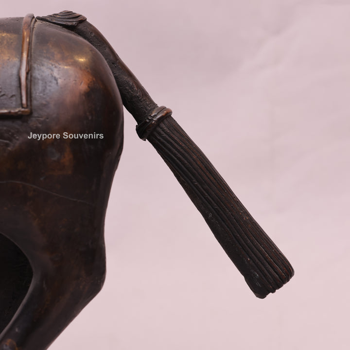 Handcrafted Dhokra Brass Warrior on Horse Sculpture