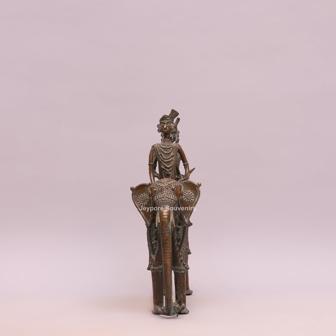 Handcrafted Dhokra Brass Elephant with Three Tribal Figures