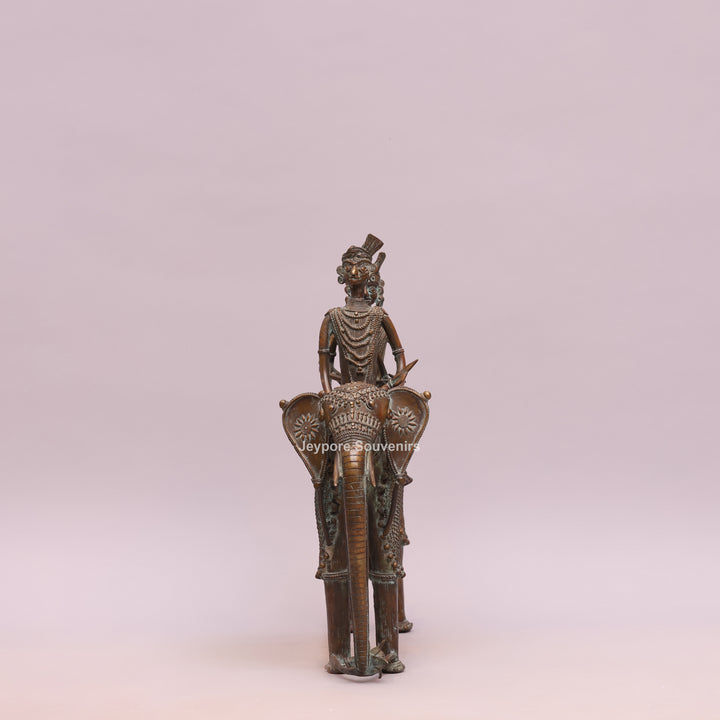 Handcrafted Dhokra Brass Elephant with Three Tribal Figures