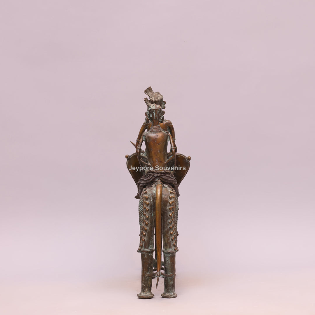 Handcrafted Dhokra Brass Elephant with Three Tribal Figures