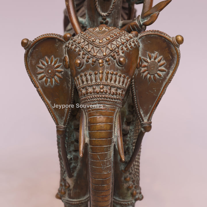 Handcrafted Dhokra Brass Elephant with Three Tribal Figures
