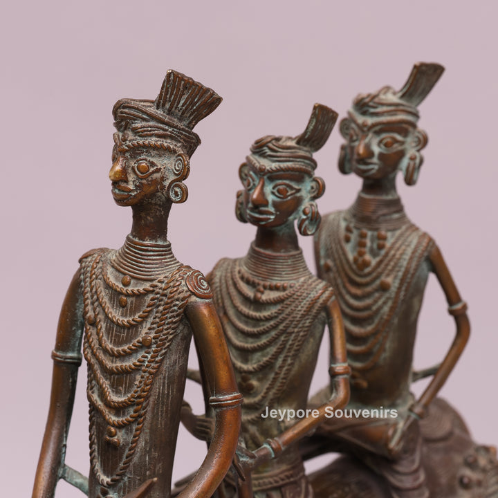 Handcrafted Dhokra Brass Elephant with Three Tribal Figures