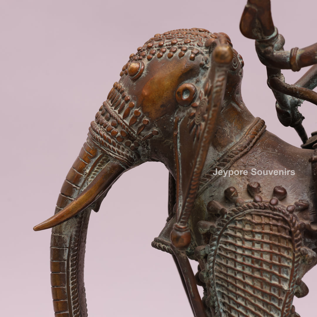 Handcrafted Dhokra Brass Elephant with Three Tribal Figures