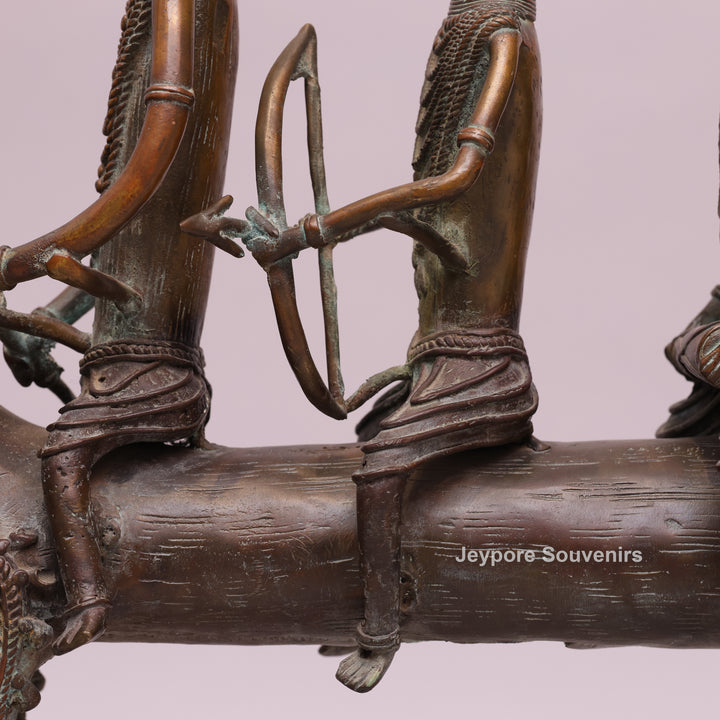 Handcrafted Dhokra Brass Elephant with Three Tribal Figures
