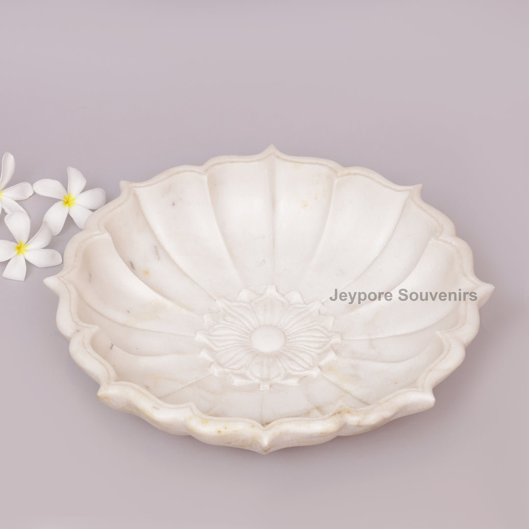 Hand-Carved White Marble Lotus Bowl