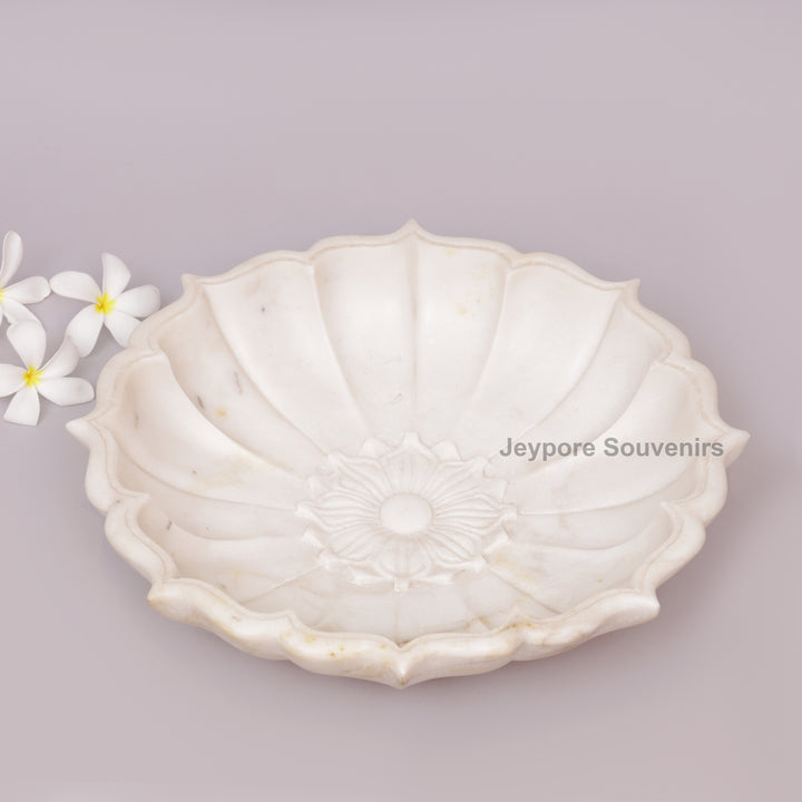Hand-Carved White Marble Lotus Bowl