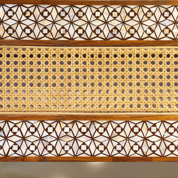 Handcrafted Teak Wood &amp; Cane Frame Rectangular Wall Mirror