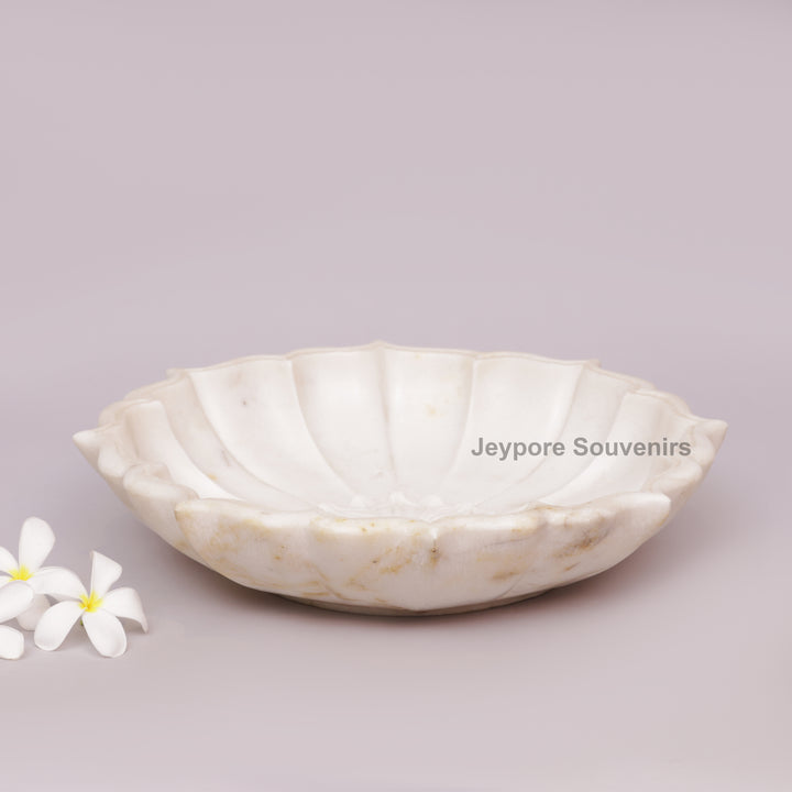 Hand-Carved White Marble Lotus Bowl