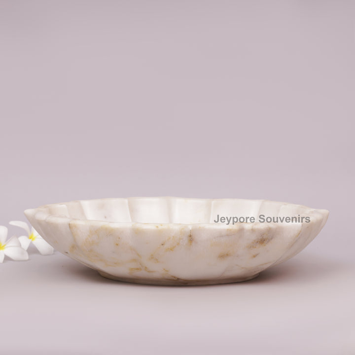 Hand-Carved White Marble Lotus Bowl