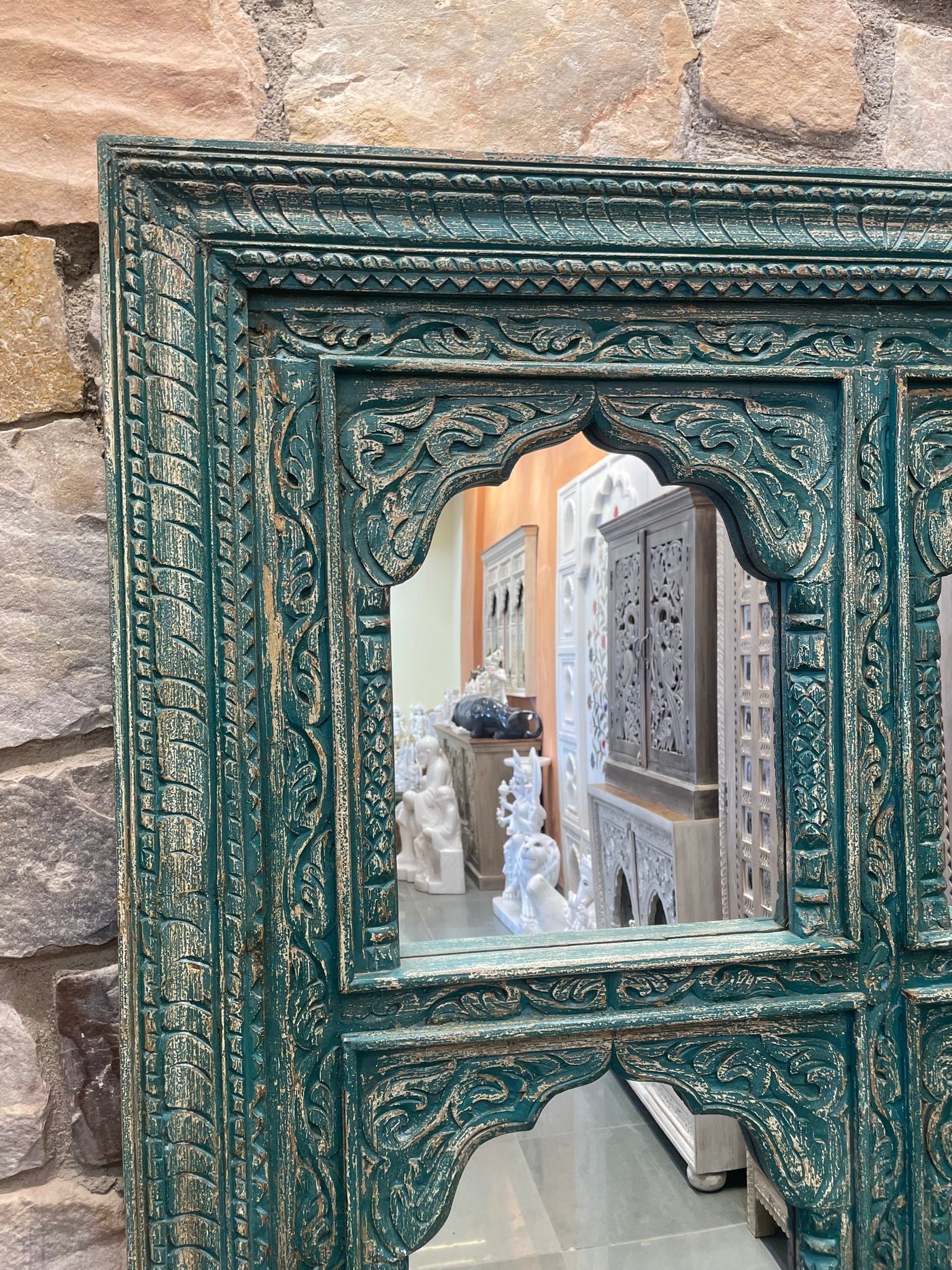 6 Jharokha Hand carved mirror frame in distressed finish