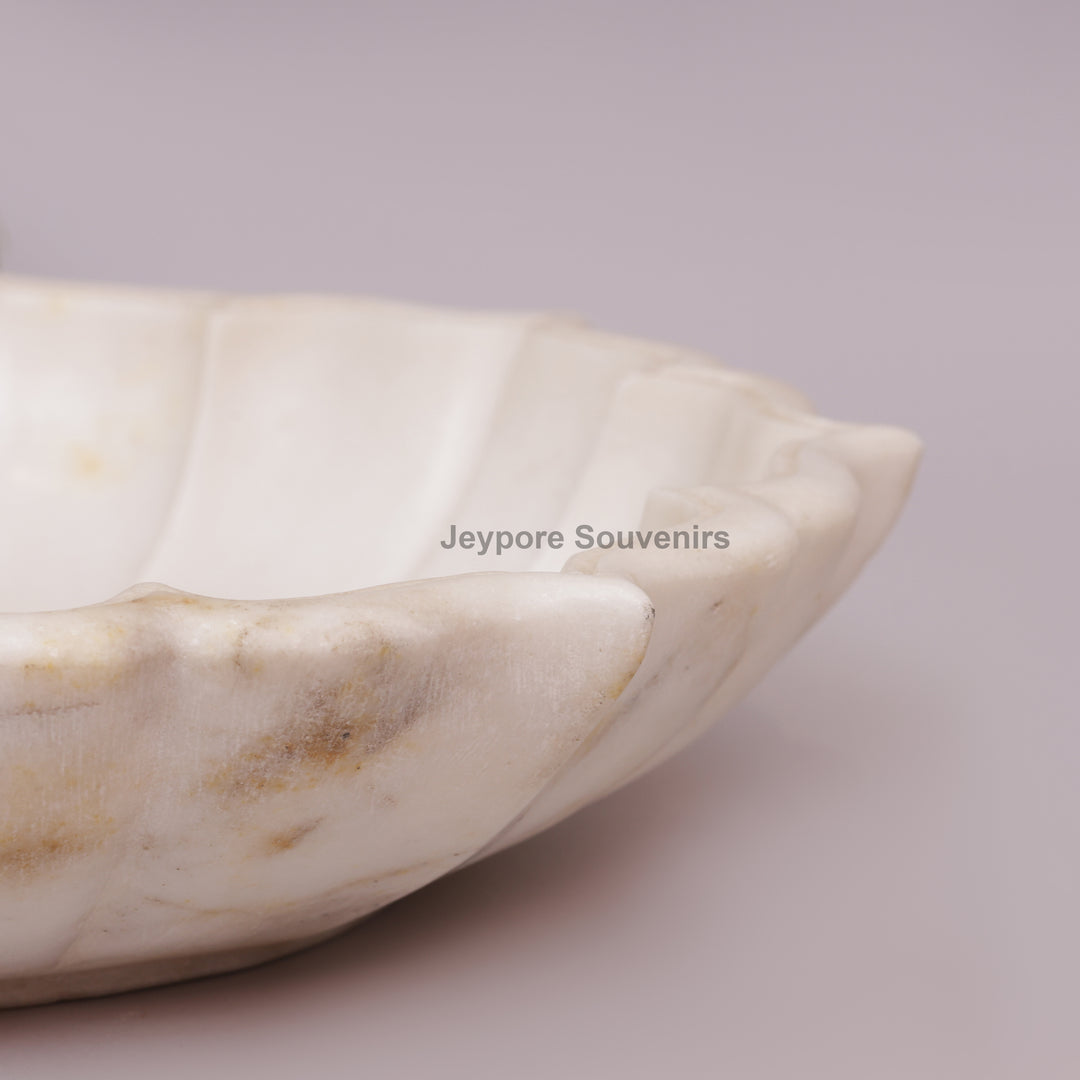 Hand-Carved White Marble Lotus Bowl