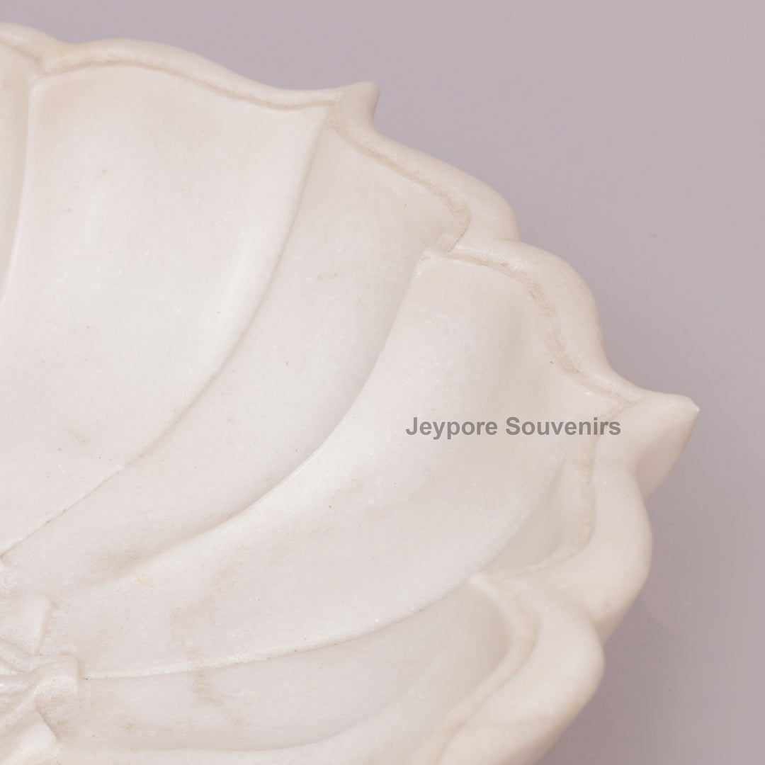 Hand-Carved White Marble Lotus Bowl