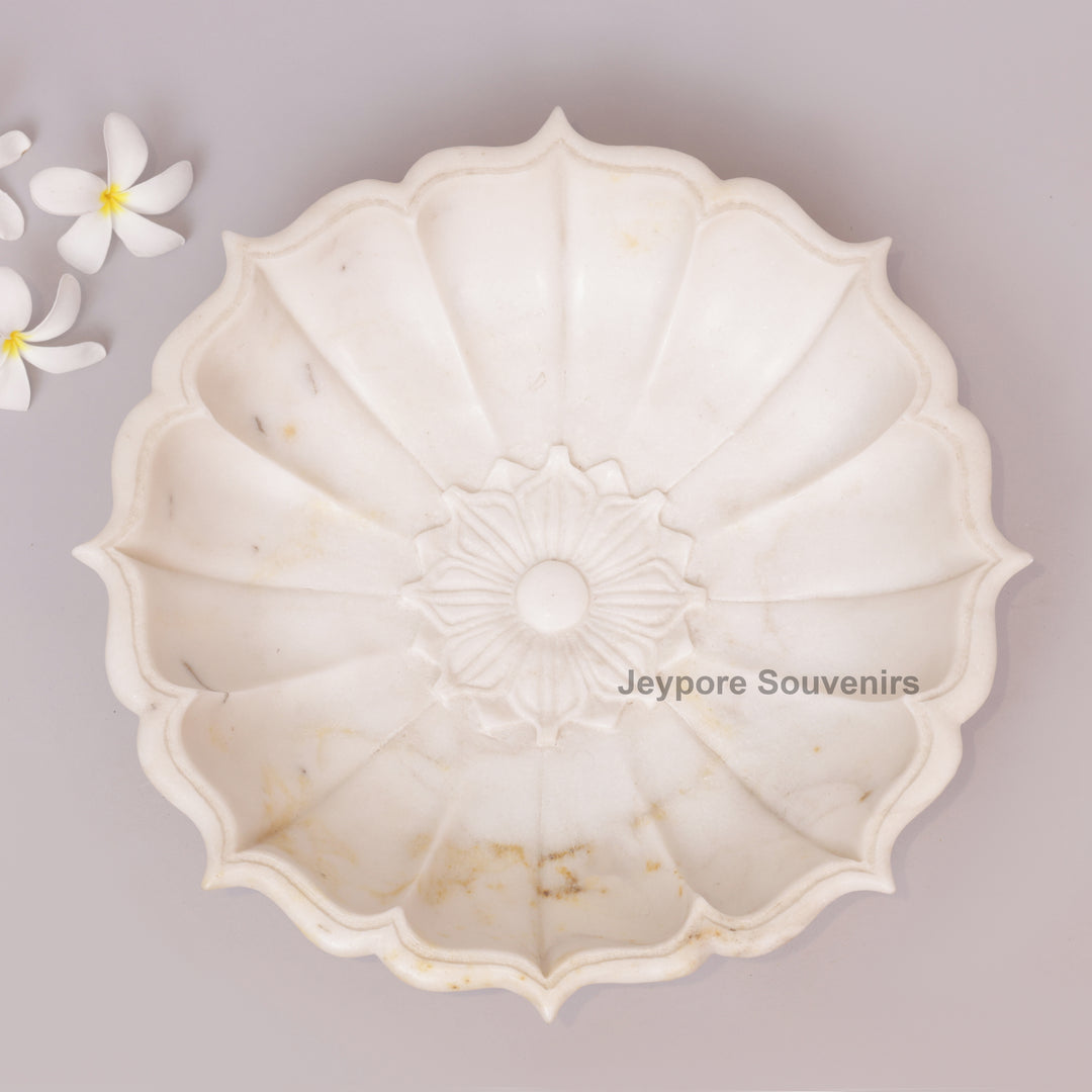 Hand-Carved White Marble Lotus Bowl