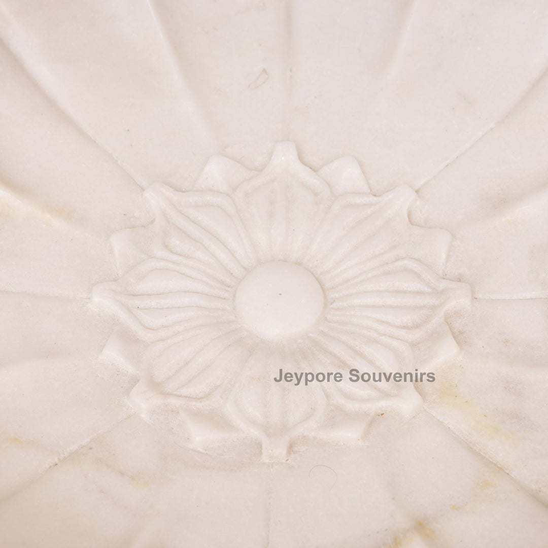 Hand-Carved White Marble Lotus Bowl