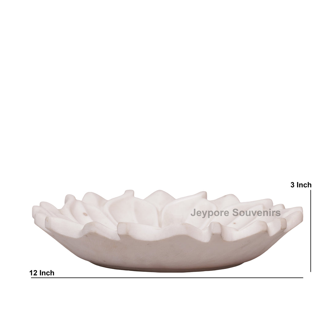 Hand-Carved White Marble Lotus Urli Bowl
