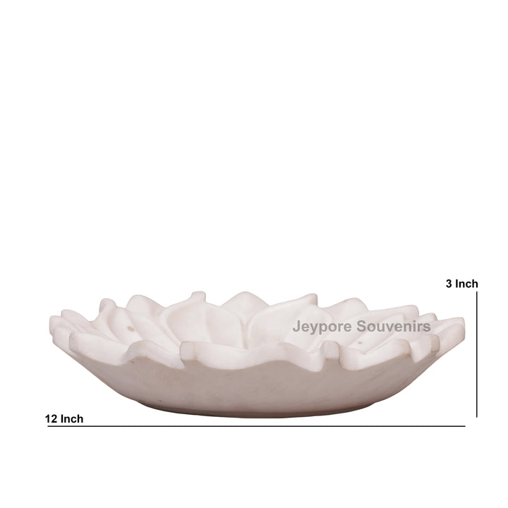 Hand-Carved White Marble Lotus Urli Bowl