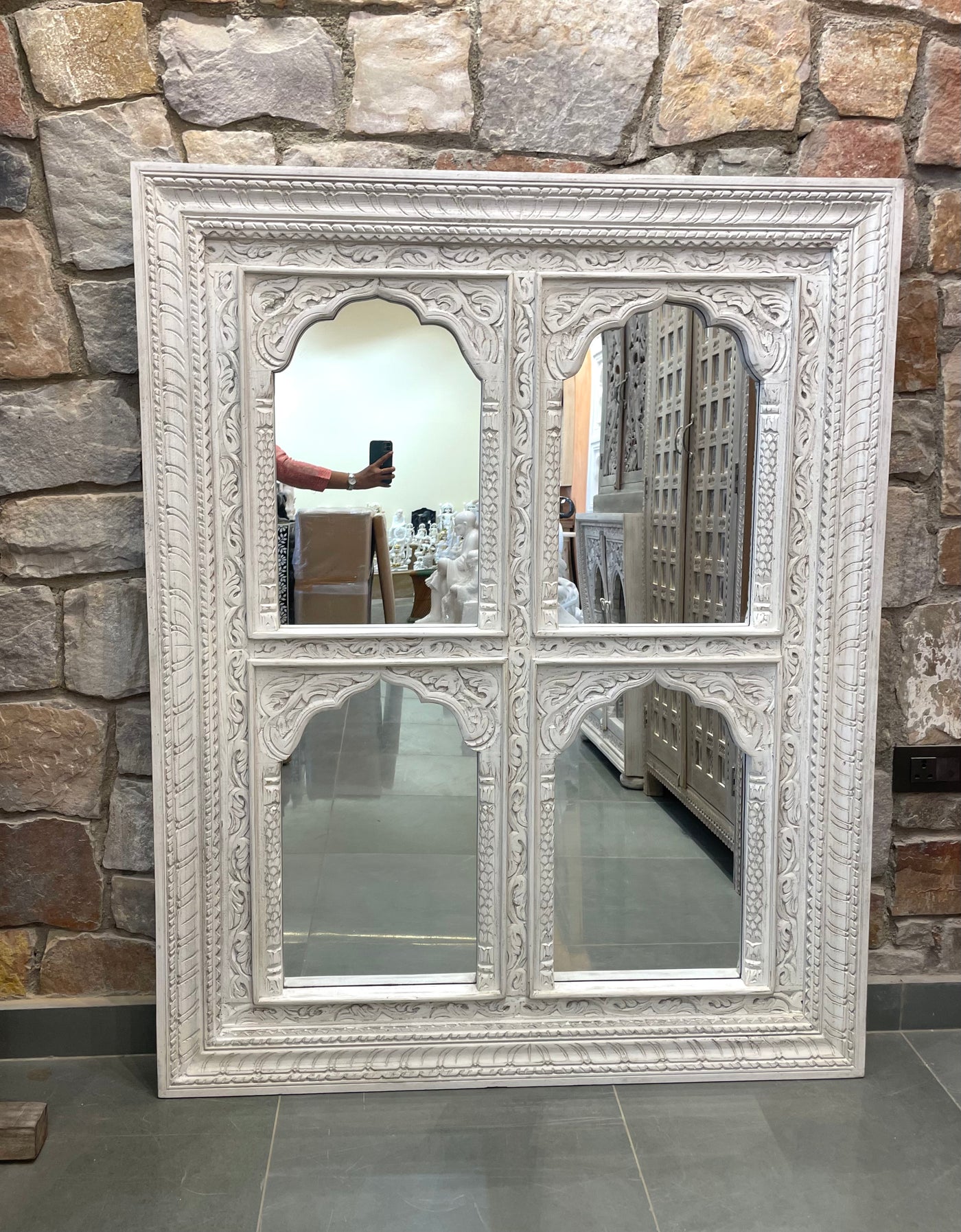 4 Jharokha Hand carved  mirror frame in distressed finish